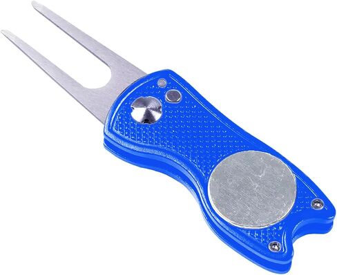 Middletown Outdoors Golf Multifunctional Divot Tool with Magnetic Ball Marker, Foldable Fork and Push Button Release. Fix Divots, Clean Clubs and Cleats, U Shape Bottom can Hold Club, Blue in Saudi Arabia