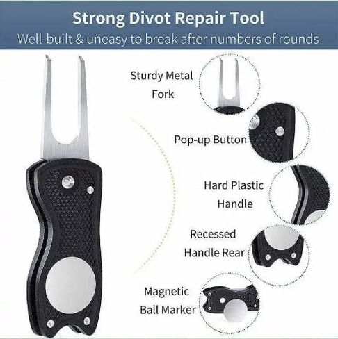 Middletown Outdoors Golf Multifunctional Divot Tool with Magnetic Ball Marker, Foldable Fork and Push Button Release. Fix Divots, Clean Clubs and Cleats, U Shape Bottom can Hold Club, Blue in Saudi Arabia