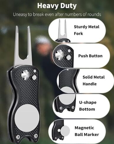 Middletown Outdoors Golf Multifunctional Divot Tool with Magnetic Ball Marker, Foldable Fork and Push Button Release. Fix Divots, Clean Clubs and Cleats, U Shape Bottom can Hold Club, Blue in Saudi Arabia