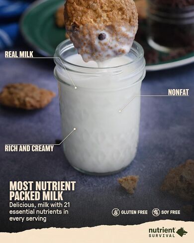 حليب مجفف بالفيتامين من Nutrient Survival (حصتين فرديتين) لوازم التحضير المجففة بالتجميد وإمدادات الطعام في حالات الطوارئ، 21 عنصرًا غذائيًا أساسيًا، خالي من الصويا والغلوتين، ثابت على الرف لمدة تصل إلى 15 عامًا in Kuwait