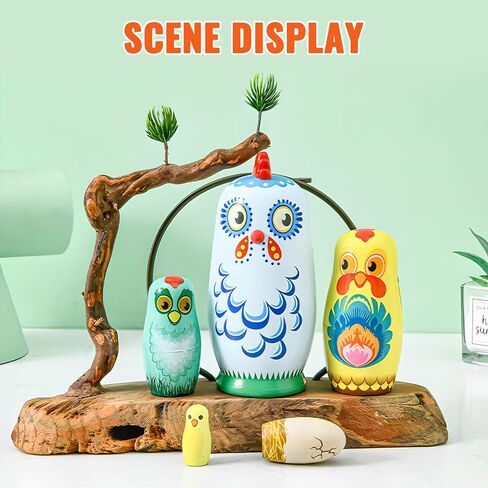 MoonCar Easter Colorful Rabbit or Chicken Russian Nesting Dolls Toys for Child Bunny Wooden Matryoshka Dolls(5 PCS) (Chicken) in Saudi Arabia