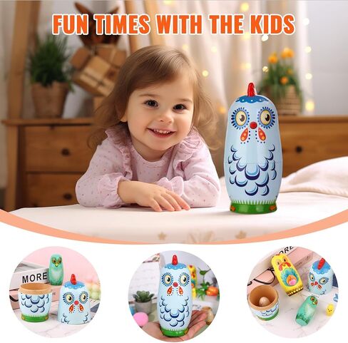 MoonCar Easter Colorful Rabbit or Chicken Russian Nesting Dolls Toys for Child Bunny Wooden Matryoshka Dolls(5 PCS) (Chicken) in Saudi Arabia
