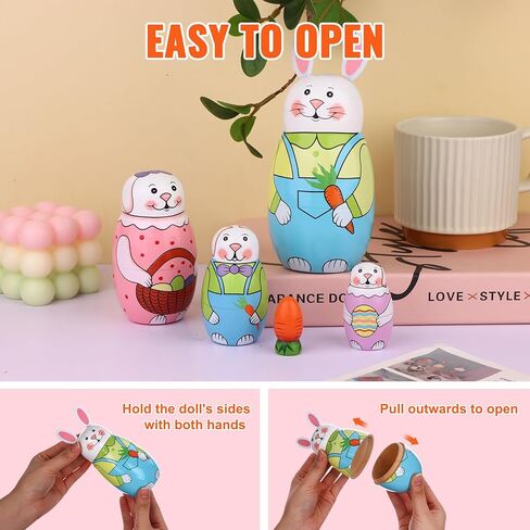 دمى التعشيش الروسية الملونة على شكل أرنب أو دجاج عيد الفصح من MoonCar ألعاب للأطفال على شكل أرنب دمى ماتريوشكا الخشبية (5 قطع) (دجاج) in Kuwait