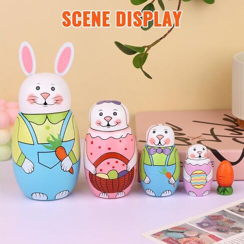 دمى التعشيش الروسية الملونة على شكل أرنب أو دجاج عيد الفصح من MoonCar ألعاب للأطفال على شكل أرنب دمى ماتريوشكا الخشبية (5 قطع) (دجاج) in Kuwait