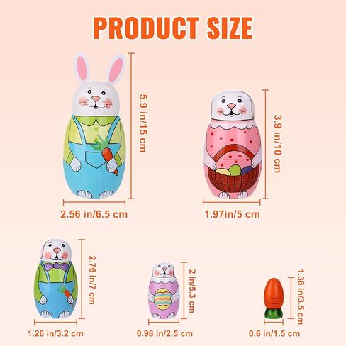 دمى التعشيش الروسية الملونة على شكل أرنب أو دجاج عيد الفصح من MoonCar ألعاب للأطفال على شكل أرنب دمى ماتريوشكا الخشبية (5 قطع) (دجاج) in Kuwait