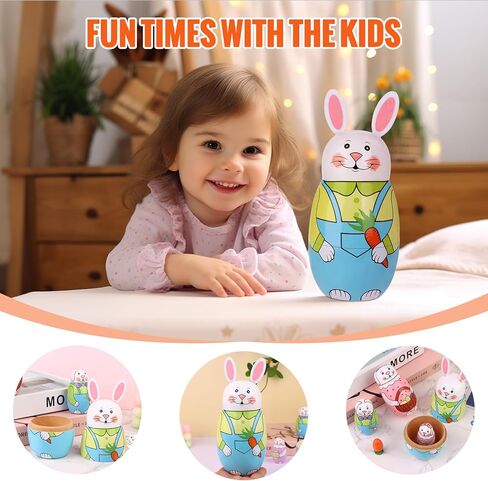 دمى التعشيش الروسية الملونة على شكل أرنب أو دجاج عيد الفصح من MoonCar ألعاب للأطفال على شكل أرنب دمى ماتريوشكا الخشبية (5 قطع) (دجاج) in Kuwait