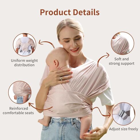 MOMTORY Baby Carrier Wrap，Easy to Wear Baby Sling Wrap, Newborn to Toddler Carrier 8-35 lbs, Cooling Fabric Lightweight Adjustable Baby Carrier in Saudi Arabia