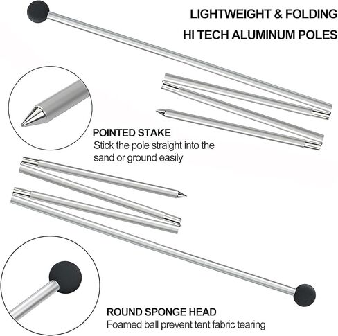 UMARDOO Family Beach Tent Extra Replacement Aluminum Foldable Poles, Portable Telescoping Tent Poles for Awnings Canopy (2pc) in Kuwait