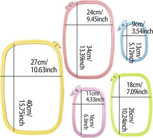 5 Size Colorful Embroidery Hoop Rectangle Square Embroidery Frame Cross Stitch Hoop Sewing Tool for Art Craft Handy Sewing (Multicolor),LAMXD Embroidery Hoop in Saudi Arabia