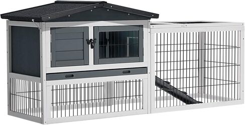 Buymoth أرنب القفص قفص الأرانب في الهواء الطلق مع منطقة مستويين، سقف مقاوم للماء، 4 أبواب الوصول، منحدر غير قابل للانزلاق أقفاص خنزير غينيا حظيرة الدجاج للحيوانات الصغيرة in Kuwait