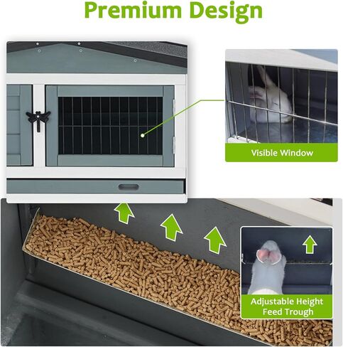 Buymoth أرنب القفص قفص الأرانب في الهواء الطلق مع منطقة مستويين، سقف مقاوم للماء، 4 أبواب الوصول، منحدر غير قابل للانزلاق أقفاص خنزير غينيا حظيرة الدجاج للحيوانات الصغيرة in Kuwait