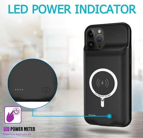حافظة بطارية لهاتف iPhone 12/12 Pro، أحدث حافظة شاحن محمولة وقابلة لإعادة الشحن بقدرة 10000 مللي أمبير في الساعة وشحن لاسلكي ممتد متوافقة مع iPhone 12/12 Pro (6.1 بوصة) وCarplay (أسود) in Kuwait