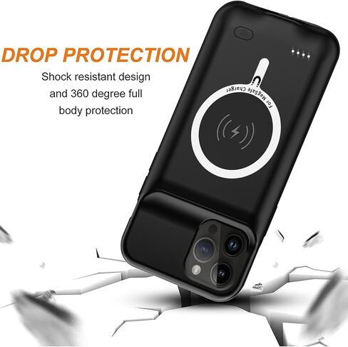 حافظة بطارية لهاتف iPhone 12/12 Pro، أحدث حافظة شاحن محمولة وقابلة لإعادة الشحن بقدرة 10000 مللي أمبير في الساعة وشحن لاسلكي ممتد متوافقة مع iPhone 12/12 Pro (6.1 بوصة) وCarplay (أسود) in Kuwait