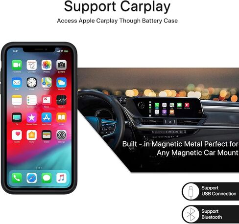 حافظة بطارية لهاتف iPhone 12/12 Pro، أحدث حافظة شاحن محمولة وقابلة لإعادة الشحن بقدرة 10000 مللي أمبير في الساعة وشحن لاسلكي ممتد متوافقة مع iPhone 12/12 Pro (6.1 بوصة) وCarplay (أسود) in Kuwait