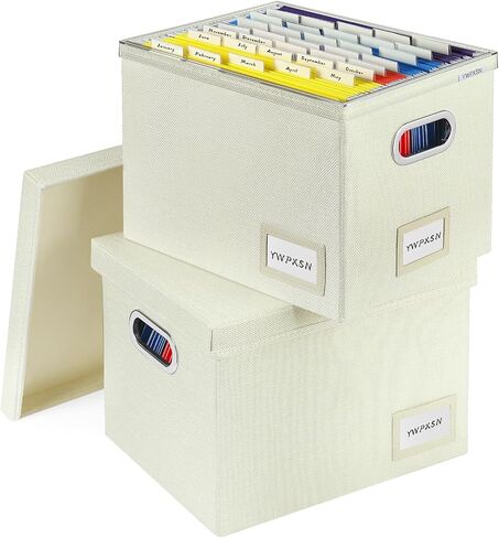 YWPXSN File Organizer Box with Lid - Hanging File Box with One-Piece Plastic Frame - Collapsible Decorative Document Storage Bins for Office Home (Light Grey, 13.2x10.1x10.1in(2Pack)) in Saudi Arabia
