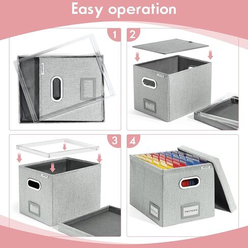 YWPXSN File Organizer Box with Lid - Hanging File Box with One-Piece Plastic Frame - Collapsible Decorative Document Storage Bins for Office Home (Light Grey, 13.2x10.1x10.1in(2Pack)) in Saudi Arabia