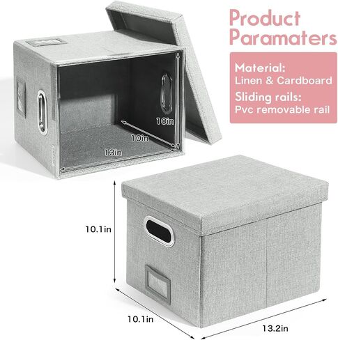 YWPXSN File Organizer Box with Lid - Hanging File Box with One-Piece Plastic Frame - Collapsible Decorative Document Storage Bins for Office Home (Light Grey, 13.2x10.1x10.1in(2Pack)) in Saudi Arabia