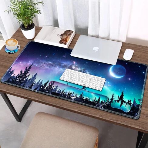 AIMSA Large Gaming Mouse Pad Set, Keyboard Wrist Rest Support Mouse Pad, Ergonomic Memory Foam Multifunctional Extended Desk Mat 35x15.7in Anti-Slip Rubber Base for Office Home, Pink Green Leaves in Kuwait