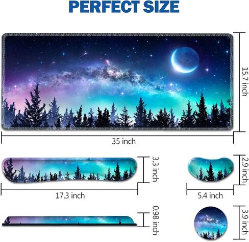 AIMSA Large Gaming Mouse Pad Set, Keyboard Wrist Rest Support Mouse Pad, Ergonomic Memory Foam Multifunctional Extended Desk Mat 35x15.7in Anti-Slip Rubber Base for Office Home, Pink Green Leaves in Kuwait