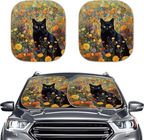 Yruonazao Black Cat Car Windshield Sun Shade 2 Pieces Portable Windshield Sun Shade Space Sun Shield Automotive Interior Sun Protection Protect Your Car Block The Sunlight in Saudi Arabia