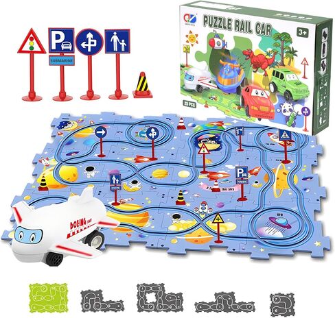 25PCS Puzzle Racer Kids Car Track Set, Puzzle Track Car Play Set for Kids Ages 3-5 with Floor Puzzles and Racer, Montessori Toys Preschool Gifts for Kids - Ocean in Saudi Arabia