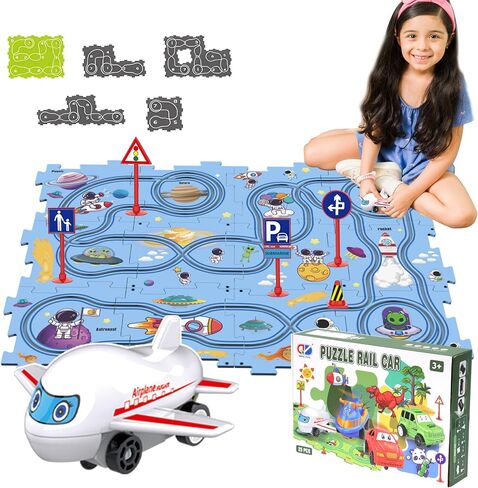25PCS Puzzle Racer Kids Car Track Set, Puzzle Track Car Play Set for Kids Ages 3-5 with Floor Puzzles and Racer, Montessori Toys Preschool Gifts for Kids - Ocean in Saudi Arabia