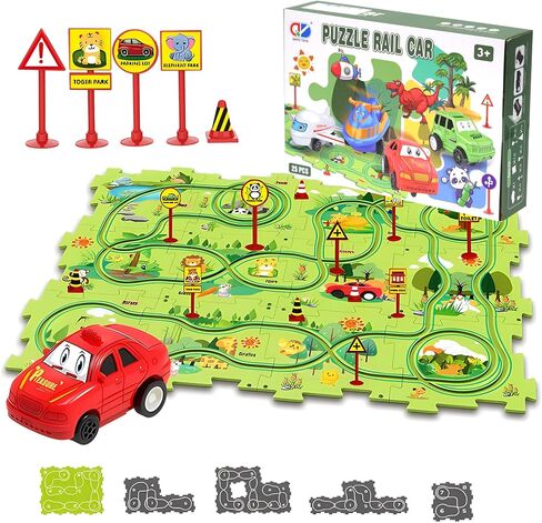 25PCS Puzzle Racer Kids Car Track Set, Puzzle Track Car Play Set for Kids Ages 3-5 with Floor Puzzles and Racer, Montessori Toys Preschool Gifts for Kids - Ocean in Saudi Arabia