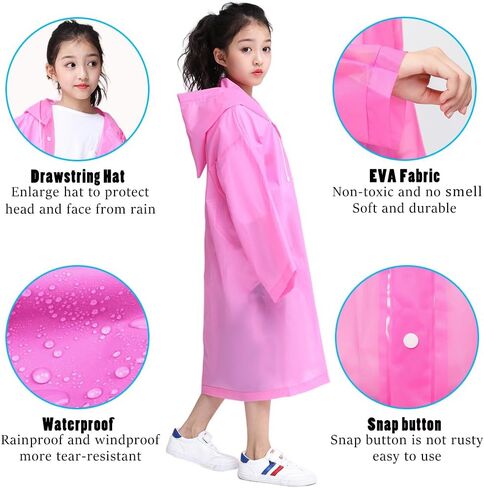 Aoyinfe Rain Ponchos Raincoats for Kids, Reusable Portable Emergency with Hood Outdoor in Saudi Arabia
