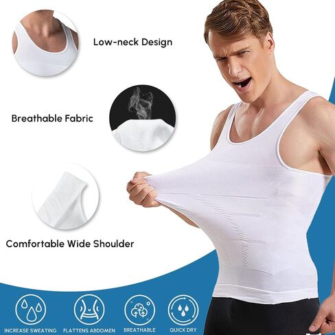 قمصان ضغط Aptoco للرجال للتخسيس، قميص داخلي للرجال مشكل الجسم Abs Slim Tank Top للرجال التثدي in Saudi Arabia