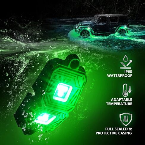 OPT7 فوتون RGB LED أضواء الصخور المغناطيسية مع جهاز التحكم عن بعد، 8 قرون زاوية واسعة متعددة الألوان النيون مجموعة الإضاءة تحت التوهج مع سلك تمديد، IP68 مقاوم للماء لشاحنة الطرق الوعرة جيب RZR ATV UTV SUV in Kuwait