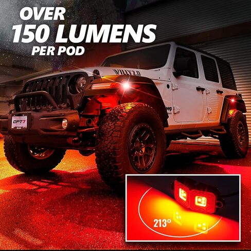 OPT7 فوتون RGB LED أضواء الصخور المغناطيسية مع جهاز التحكم عن بعد، 8 قرون زاوية واسعة متعددة الألوان النيون مجموعة الإضاءة تحت التوهج مع سلك تمديد، IP68 مقاوم للماء لشاحنة الطرق الوعرة جيب RZR ATV UTV SUV in Kuwait
