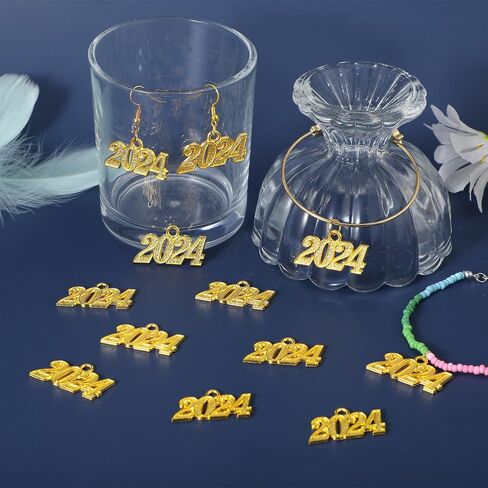 12 Pieces 2024 Charm Graduation Charms 2024 Tassel Charm 2024 Graduation Pendant Gold Charms for Graduation Cap Tassel 2024 Number Charms for Jewelry Making (Gold) in Saudi Arabia