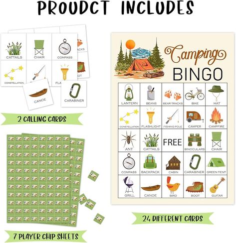 لعبة بينجو لحفلات التخييم للأطفال، والحفلات المدرسية، وحفلات أعياد الميلاد للبالغين، ومستلزمات حفلات العطلات العائلية، والتخييم الصيفي في الهواء الطلق والمشي لمسافات طويلة في الأماكن المغلقة، لعبة حفلات الرحلات، بطاقات ألعاب بينجو لـ 24 شخصًا - GAME-05 in Kuwait