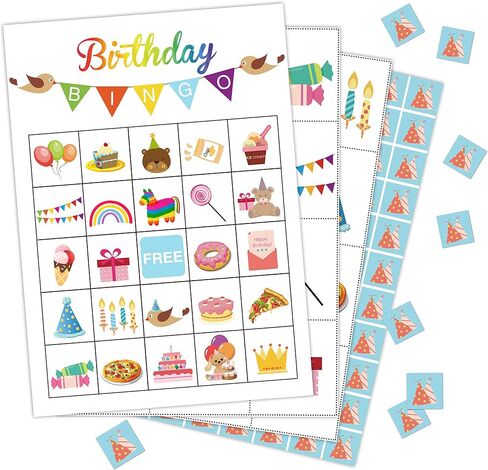 Zodvery Birthday Bingo Cards, Birthday Party Activities Bingo Game, Kids Birthday Game, Boys and Girls Birthday Party, School Classroom Family Activities Party, Group Activity - 24 Players/ 05srbai in Kuwait