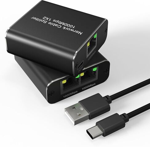 موزع إيثرنت بسرعة 1000 ميجابت في الثانية من 1 إلى 2، مقسم إيثرنت عالي السرعة لـ Cat7/Cat6/Cat5e/Cat5، محول شبكة مقسم الإنترنت RJ45 مع كابل طاقة USB لجهازين للشبكات في وقت واحد in Kuwait