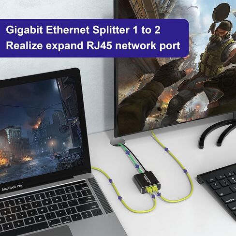 موزع إيثرنت بسرعة 1000 ميجابت في الثانية من 1 إلى 2، مقسم إيثرنت عالي السرعة لـ Cat7/Cat6/Cat5e/Cat5، محول شبكة مقسم الإنترنت RJ45 مع كابل طاقة USB لجهازين للشبكات في وقت واحد in Kuwait