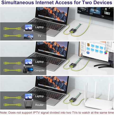 موزع إيثرنت بسرعة 1000 ميجابت في الثانية من 1 إلى 2، مقسم إيثرنت عالي السرعة لـ Cat7/Cat6/Cat5e/Cat5، محول شبكة مقسم الإنترنت RJ45 مع كابل طاقة USB لجهازين للشبكات في وقت واحد in Kuwait