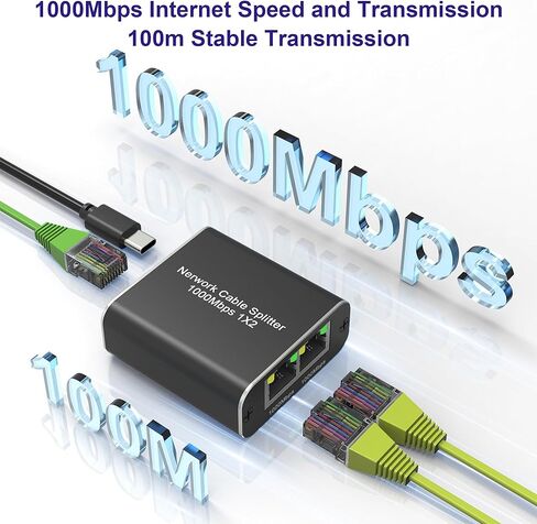 موزع إيثرنت بسرعة 1000 ميجابت في الثانية من 1 إلى 2، مقسم إيثرنت عالي السرعة لـ Cat7/Cat6/Cat5e/Cat5، محول شبكة مقسم الإنترنت RJ45 مع كابل طاقة USB لجهازين للشبكات في وقت واحد in Kuwait