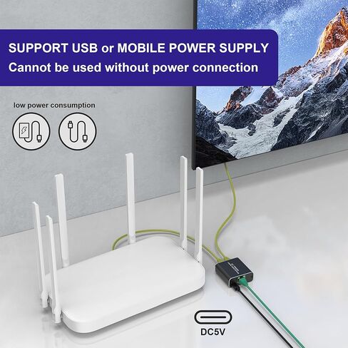 موزع إيثرنت بسرعة 1000 ميجابت في الثانية من 1 إلى 2، مقسم إيثرنت عالي السرعة لـ Cat7/Cat6/Cat5e/Cat5، محول شبكة مقسم الإنترنت RJ45 مع كابل طاقة USB لجهازين للشبكات في وقت واحد in Kuwait