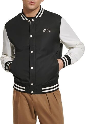 DKNY Men's Lightweight Varsity Jacket, Black in Saudi Arabia