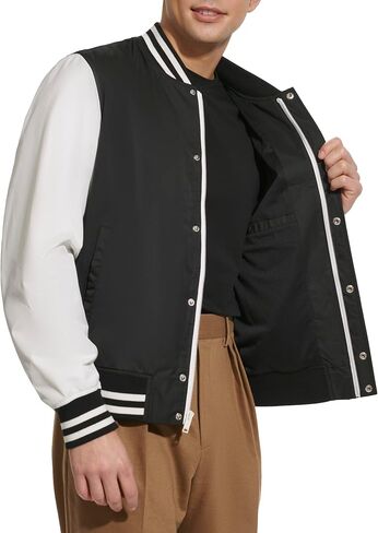 DKNY Men's Lightweight Varsity Jacket, Black in Saudi Arabia