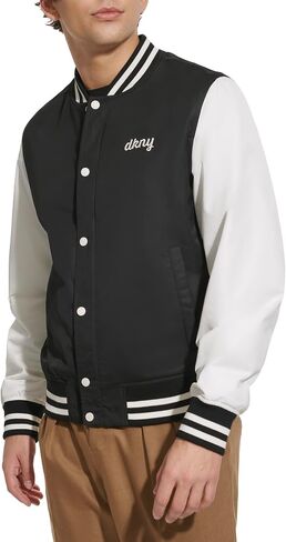 DKNY Men's Lightweight Varsity Jacket, Black in Saudi Arabia
