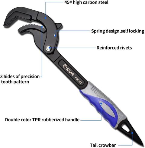 كماشة مشتركة قابلة للتعديل ذاتيًا عالميًا - مفتاح ربط ذاتي، مقبض غير قابل للانزلاق، لمفتاح الأنابيب، وصلة منزلقة، مضخة مياه، وكماشة مفصل الأخدود، مقاومة للصدأ، جودة ممتازة، وأحجام متعددة (أزرق) in Kuwait
