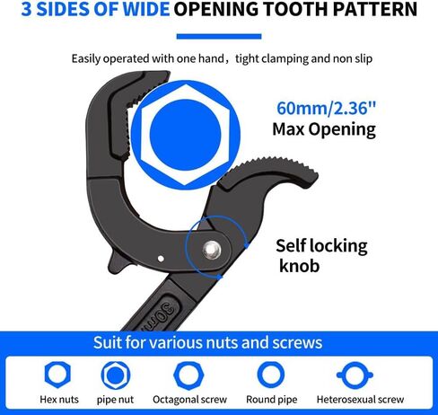 كماشة مشتركة قابلة للتعديل ذاتيًا عالميًا - مفتاح ربط ذاتي، مقبض غير قابل للانزلاق، لمفتاح الأنابيب، وصلة منزلقة، مضخة مياه، وكماشة مفصل الأخدود، مقاومة للصدأ، جودة ممتازة، وأحجام متعددة (أزرق) in Kuwait