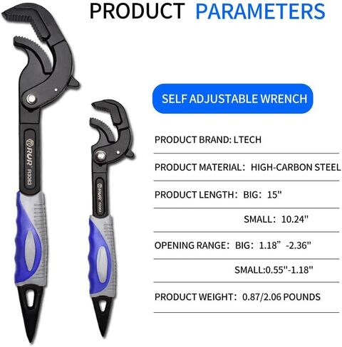 كماشة مشتركة قابلة للتعديل ذاتيًا عالميًا - مفتاح ربط ذاتي، مقبض غير قابل للانزلاق، لمفتاح الأنابيب، وصلة منزلقة، مضخة مياه، وكماشة مفصل الأخدود، مقاومة للصدأ، جودة ممتازة، وأحجام متعددة (أزرق) in Kuwait