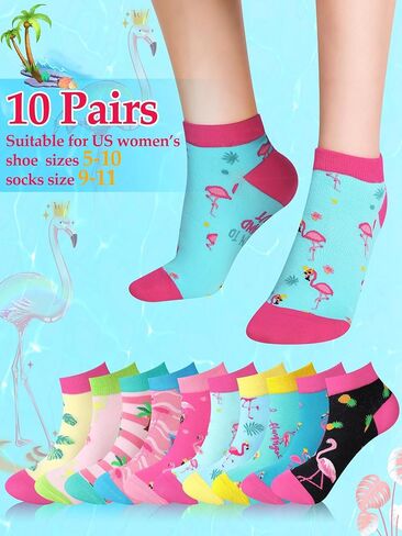 Cozypower 10 Pairs Funny Women Ankle Socks Flamingo Beach Low Cut Socks Novelty Casual Cotton Short Socks for Gift in Saudi Arabia