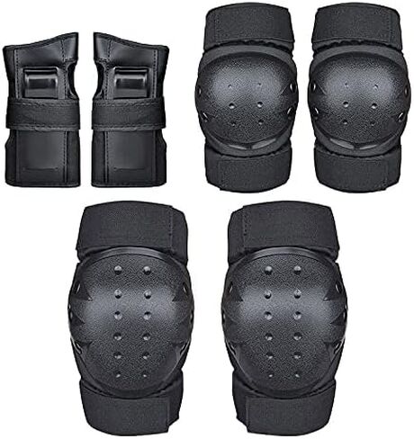 Acesport Adult Cycling Knee Pads, Elbow Pads and Wrist Guards Three-in-One Protective Gear Set Roller Skates Riding BMX Bike Skateboarding Inline Scooter Riding Skates, Black, Large in Saudi Arabia