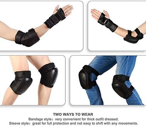 Acesport Adult Cycling Knee Pads, Elbow Pads and Wrist Guards Three-in-One Protective Gear Set Roller Skates Riding BMX Bike Skateboarding Inline Scooter Riding Skates, Black, Large in Saudi Arabia