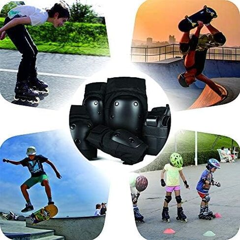 Acesport Adult Cycling Knee Pads, Elbow Pads and Wrist Guards Three-in-One Protective Gear Set Roller Skates Riding BMX Bike Skateboarding Inline Scooter Riding Skates, Black, Large in Saudi Arabia