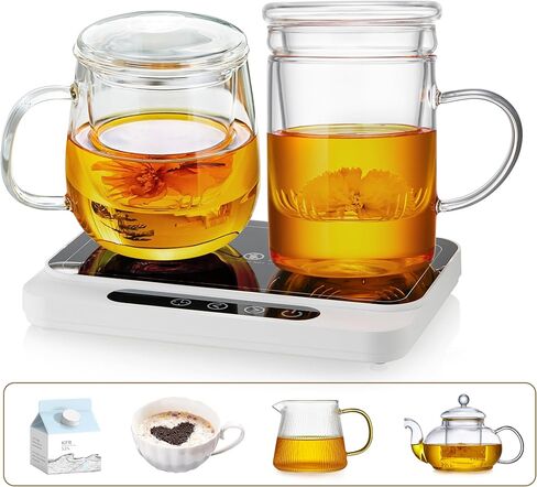 جهاز تسخين كوب القهوة غير القابل للكسر مع 8 إعدادات لدرجة الحرارة، جهاز تسخين القهوة بسعة كبيرة مع مؤقت من 1 إلى 12 ساعة، جهاز تسخين الكوب للمكتب مع شاشة رقمية LED، جهاز تسخين كوب التشغيل/الإيقاف التلقائي للمشروبات باللون الأبيض in Kuwait